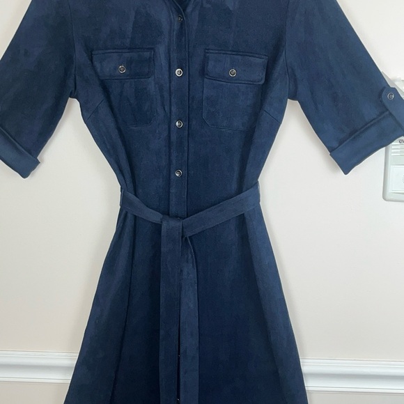 J. McLaughlin Women’s Haarlem Shirt Dress Faux Suede Solid Navy Blue Size M NWT - Picture 5 of 14